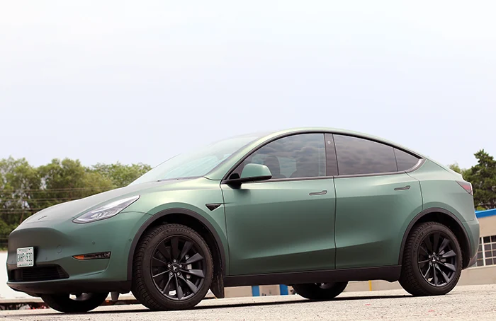 Tesla Model Y Wrapped in 3M Matte Pine Green